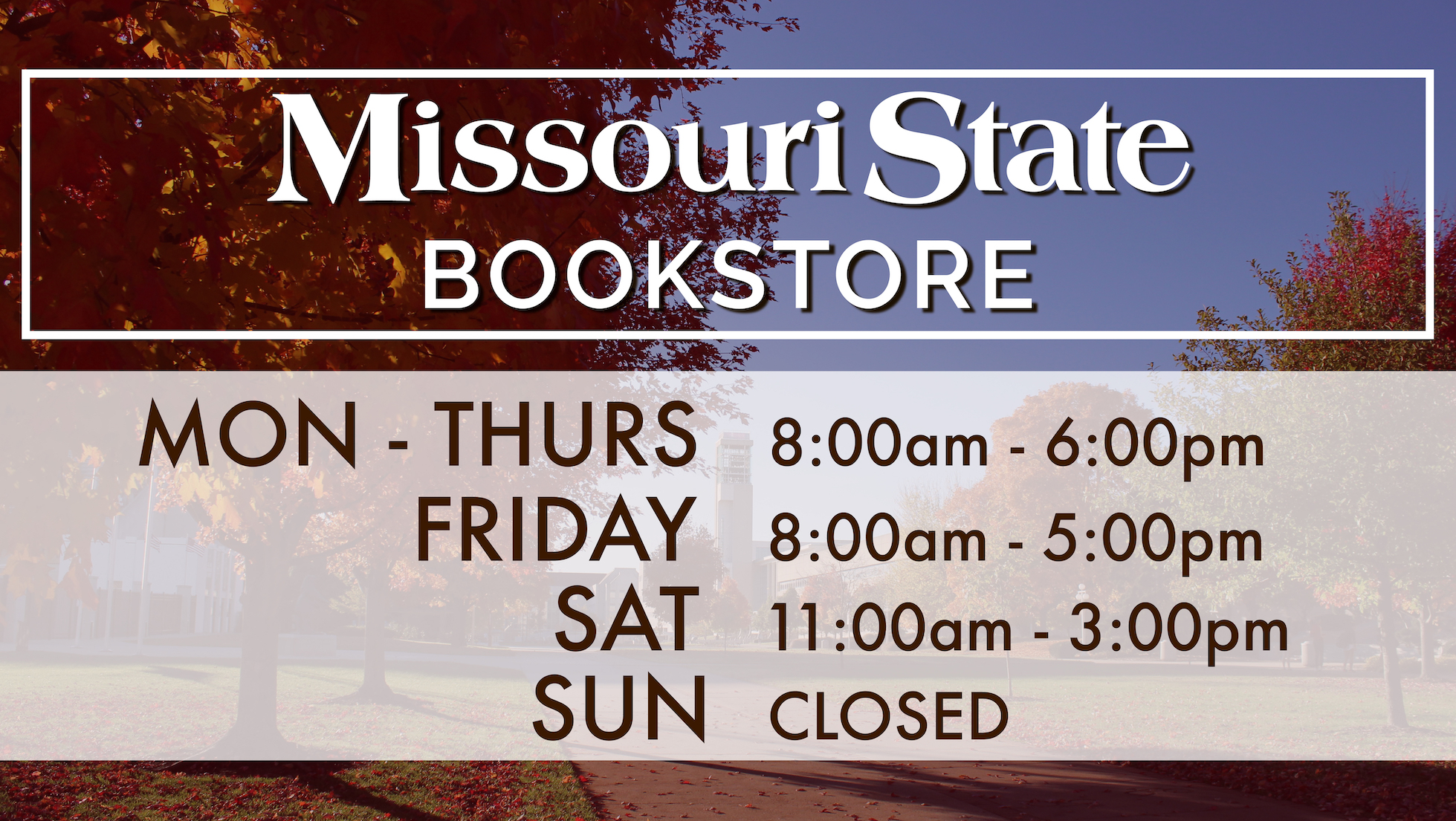 Fall 2022 Bookstore Hours